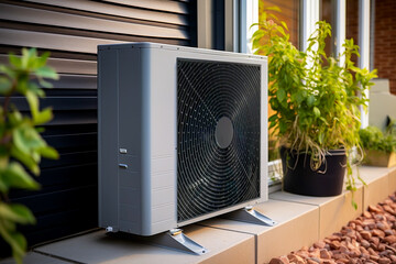 Garden ground source heat pump environmentally friendly sustainable domestic heating green efficient consumer resource geothermal system renewable energy - obrazy, fototapety, plakaty