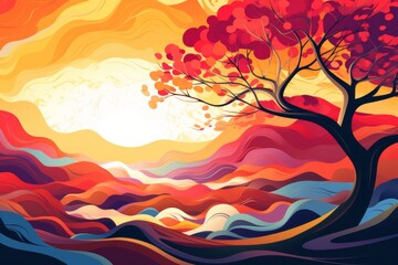 sunset over the mountains abstract nature background - 676974367