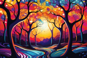 magic trees at night abstract background