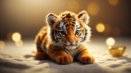 cute small tiger cub - obrazy, fototapety, plakaty
