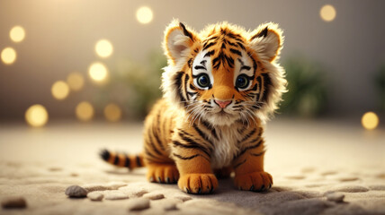 cute small tiger cub - obrazy, fototapety, plakaty