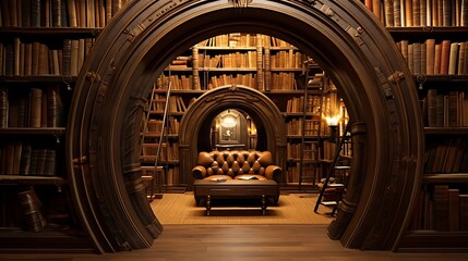 A library with a hidden door leading to a special reading room.