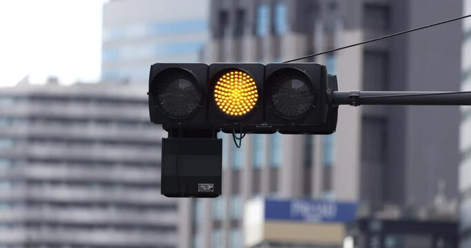 Changing Traffic Lights Green Yellow and Red. Tokyo, Japan