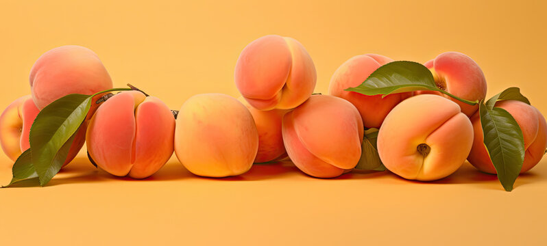 Ripe beautiful peaches in a row banner 