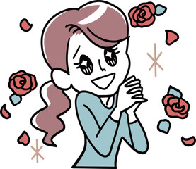 バラの花とキラキラ奥様