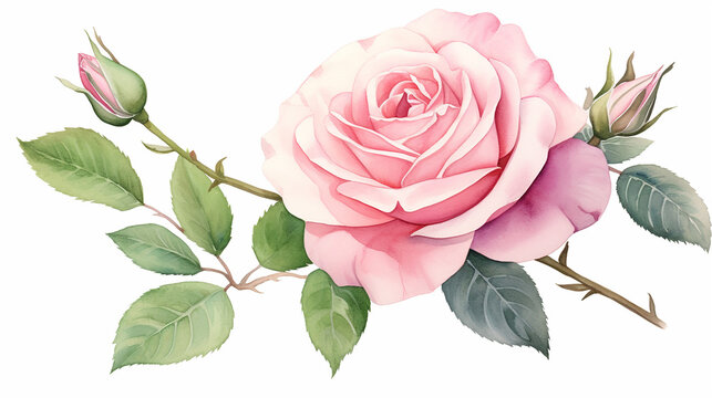 Elegant rose flower spring floral watercolor on white isolated background. pink rose watercolor illustration.