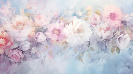 Watercolor floral soft color background, pastel flowers backdrop, card texture template