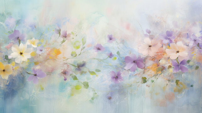 Watercolor floral soft color background, pastel flowers backdrop, card texture template © AdamantiumStock