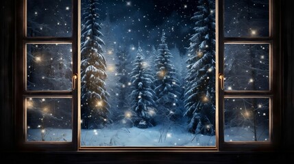 A frosty windowpane framing a silent, snowy world
