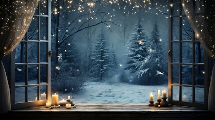A frosty windowpane framing a silent, snowy world
