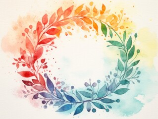 Wreath of leaves with copy space. Christmas watercolor illustration. Card background frame.