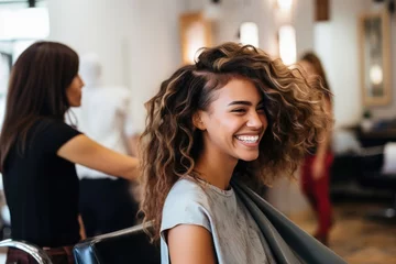 Gordijnen Hair salon client customer with the hairdresser background. © Virtual Art Studio
