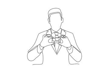 Continuous one line drawing Face recognition, voice authentication and retina scanning. Biometric authentication concept. Doodle vector illustration.