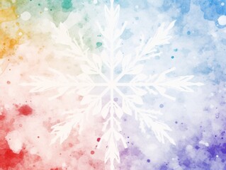 Fototapeta na wymiar Snowflake on colorfil background. Christmas watercolor illustration. Card frame.