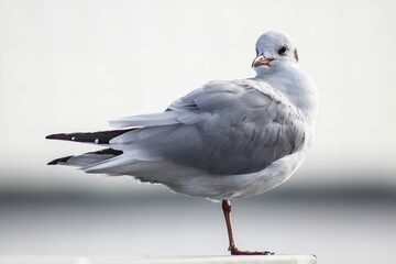 Fototapeta premium Closeup shot of a single standing Black-headed white gull in the white background.