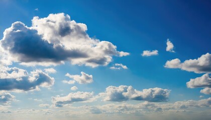 Sérénité céleste : Ciel bleu parsemé de nuages duveteux - obrazy, fototapety, plakaty