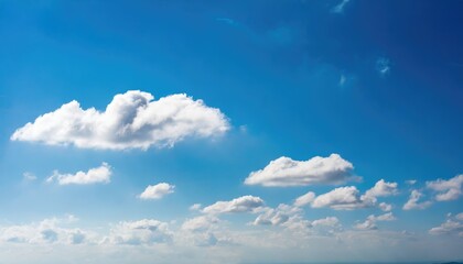 Sérénité céleste : Ciel bleu parsemé de nuages duveteux - obrazy, fototapety, plakaty