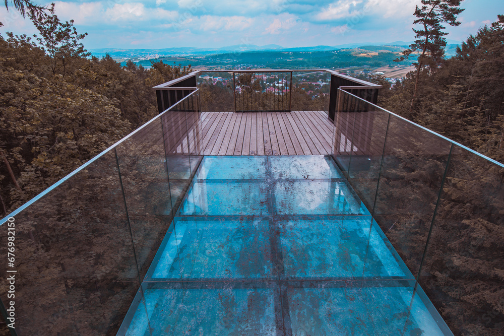 Poster Panoramic view at Stary Sącz city - Beskidy Mountains