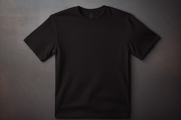 Man wearing plain black t-shirt for mockup. Fashion model male with black shirt and neutral background. Black t-shirt mockup. - obrazy, fototapety, plakaty