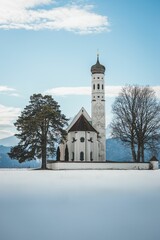 Fototapeta na wymiar Vertical shot of St Coloman Church. Schwangau, Germany.