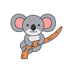 Cute koala on a branch. Vector illustration in cartoon style.