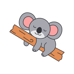 Cute koala sleeping on a log. Vector illustration in cartoon style.