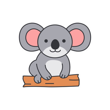 Koala on a log. Cute cartoon animal. Vector illustration