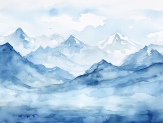Fototapeta na wymiar Snow-capped mountains. Christmas watercolor illustration. Card background frame.