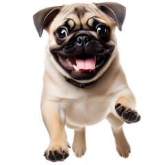 Obraz premium Young pug dog jumping isolated on transparent background.