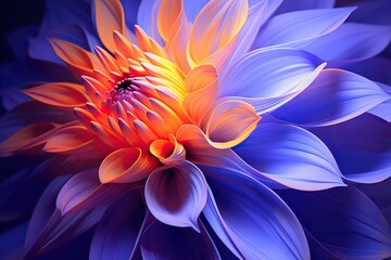 Colorful flower in neon colors on black background. Abstract multicolor floral backdrop with copy space. Magic fantasy flower	