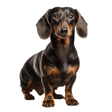 A full-body image of a Dachshund dog, with its distinct long silhouette, showcased against a transparent backdrop for clear visibility.