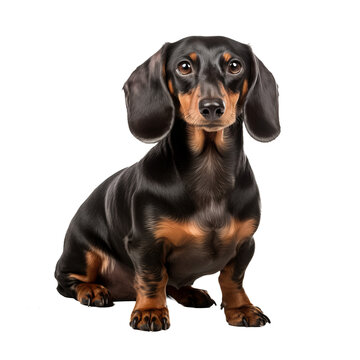 A full-body image of a Dachshund dog with a smooth coat, displayed stand-alone on a transparent background, showcasing its long silhouette.