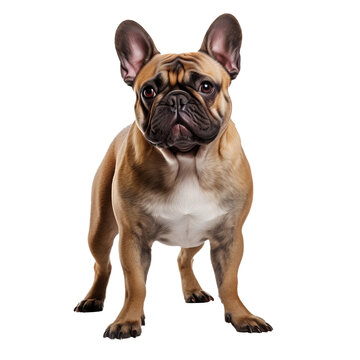 French bulldog, full body displayed, poses on transparent background, showcasing its compact build and characteristic bat ears.