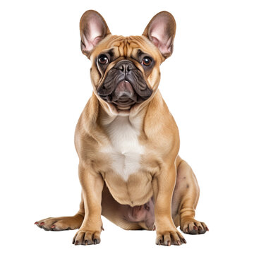 French bulldog, full body depicted, stands on a clear, transparent background, showcasing its compact, muscular form and distinctive bat-like ears.