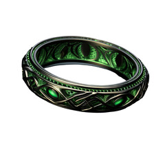 Enchanting green fantasy ring, adorned with intricate beauty, showcased against a clear transparent backdrop.