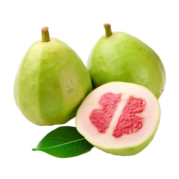 Guava fruit depicted in its entirety, with clear, visible detail, showcased against a seamless transparent background.