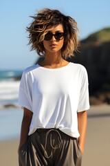 woman in white shirt on beach