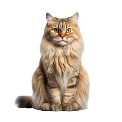 Obraz premium Full-bodied Persian cat, fluffy and poised, stands elegantly on a transparent backdrop, showcasing its luxurious fur and regal demeanor.