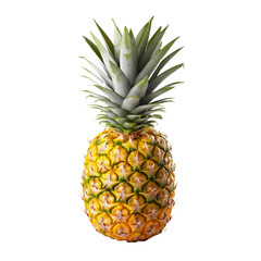 Fototapeta premium Pineapple with detailed texture, green crown atop, visible from top to bottom, set against a clear transparent backdrop.