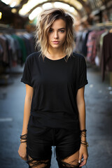 portrait of a woman in black tshirt