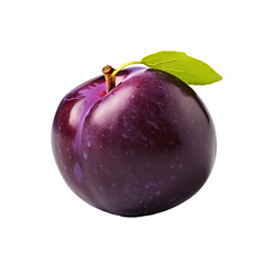 Purple plum fruit with a complete, uncut appearance, vividly rendered against a clear, transparent backdrop.