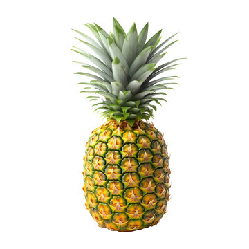 Vivid full-body pineapple graphic with intricate details and realistic texture, showcased on a seamless transparent background.