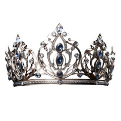 Silver fantasy crown, beautifully decorated, set against a transparent backdrop.