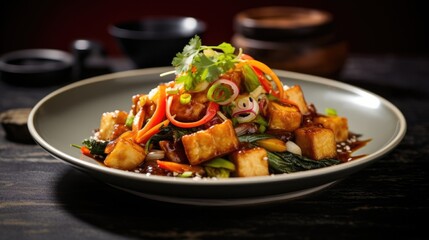 Lunch healthy asian food fresh meal cuisine vegetables chinese plate