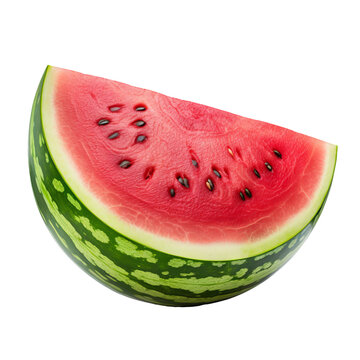 Full-body ripe watermelon isolated on transparent background, showcasing its fresh green striped exterior.
