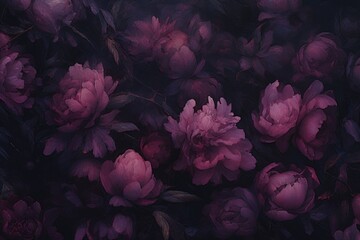 Dark pink and purple beautiful peonies pattern. Wedding decoration background. Backdrop for greeting card, banner for valentine day and women day