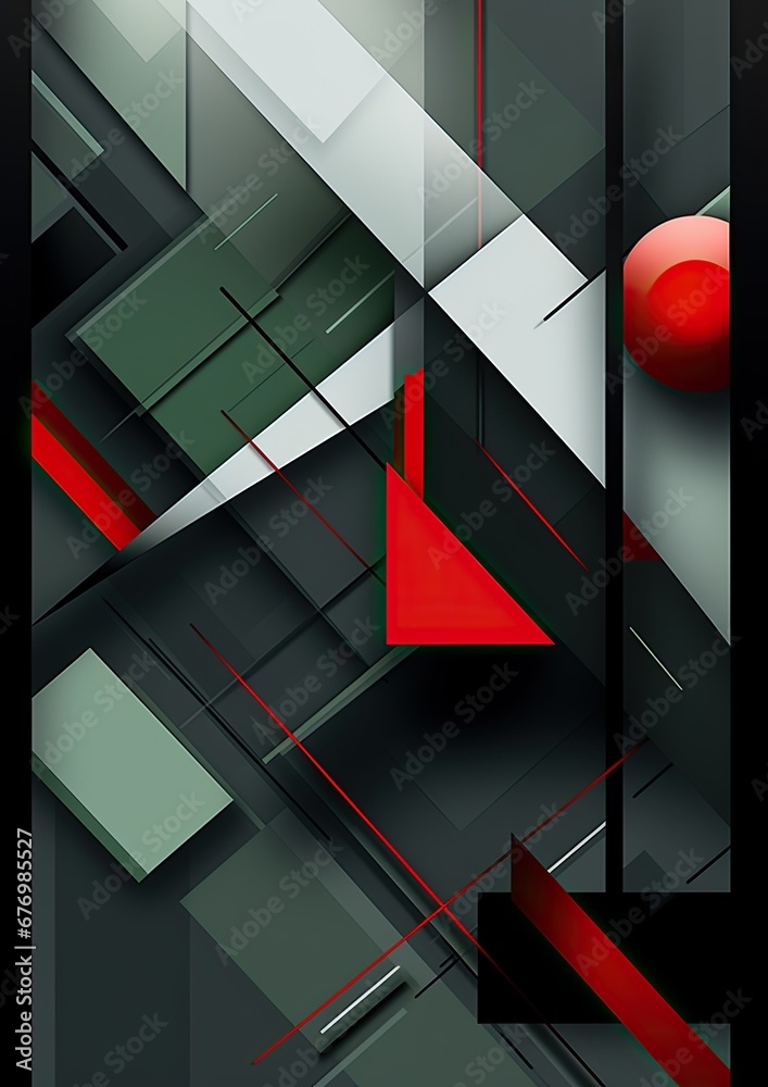 Wall mural gray black red green abstract geometric presentation