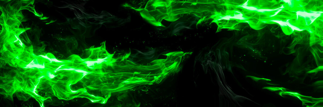abstract effect of realistic green fire particles