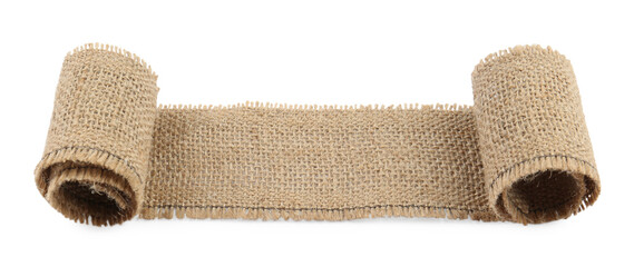 Unrolled piece of burlap isolated on white