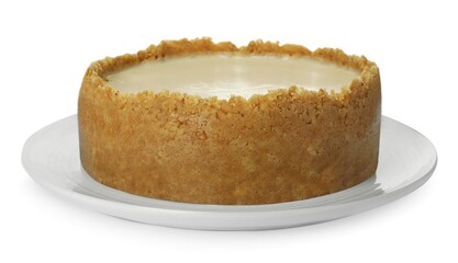 Tasty vegan tofu cheesecake isolated on white